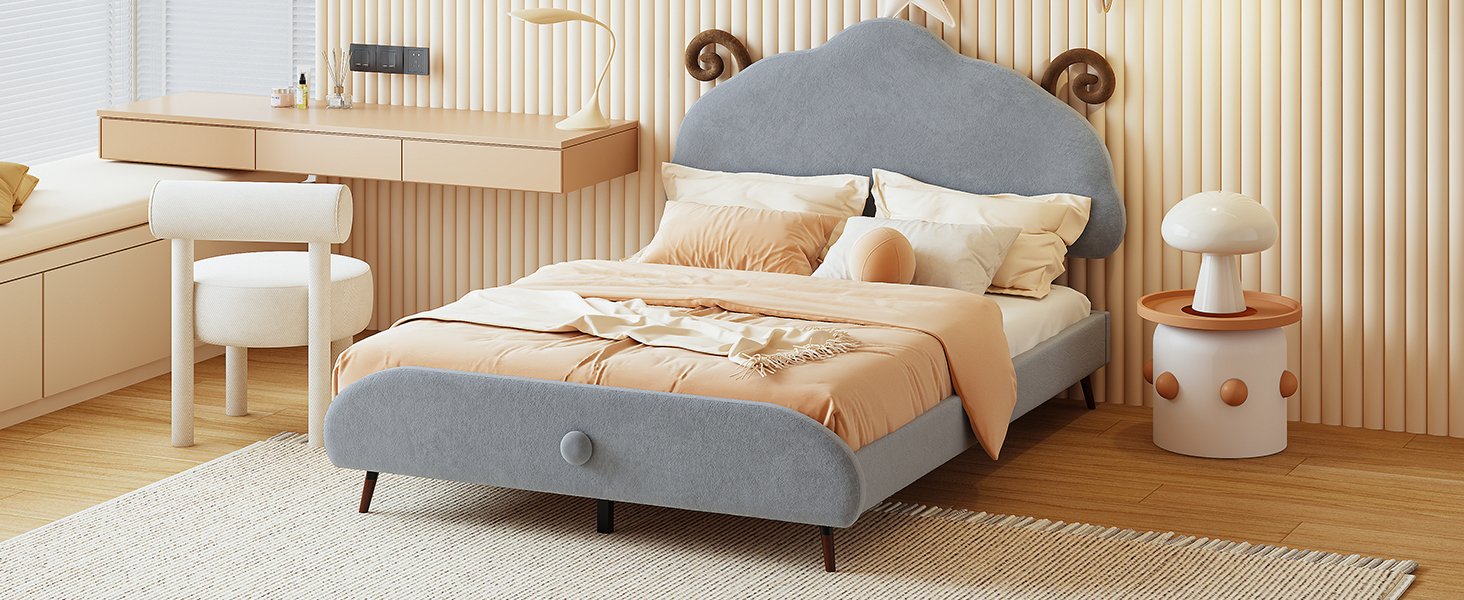 Full Size Upholstered Platform Bed With Sheep Shaped Headboard - Gray - Image 15