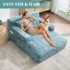 Chenille Interior Lazy Sofa Chaise Lounge Armchair With 3 Pillows And Armrests - Mint Blue - Image 8