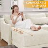Elegant Chenille 3 Seater Sofa With Movable Ottomans High Resilience Sponge - Beige - Image 3