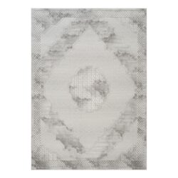 Geometrix - 2'7" X 9'10" Medallion Area Rug Runner With Geometric 3D Effect - Ivory / Gray