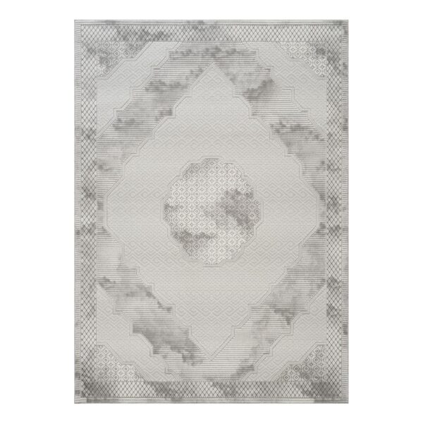 Geometrix - 2'7" X 9'10" Medallion Area Rug Runner With Geometric 3D Effect - Ivory / Gray