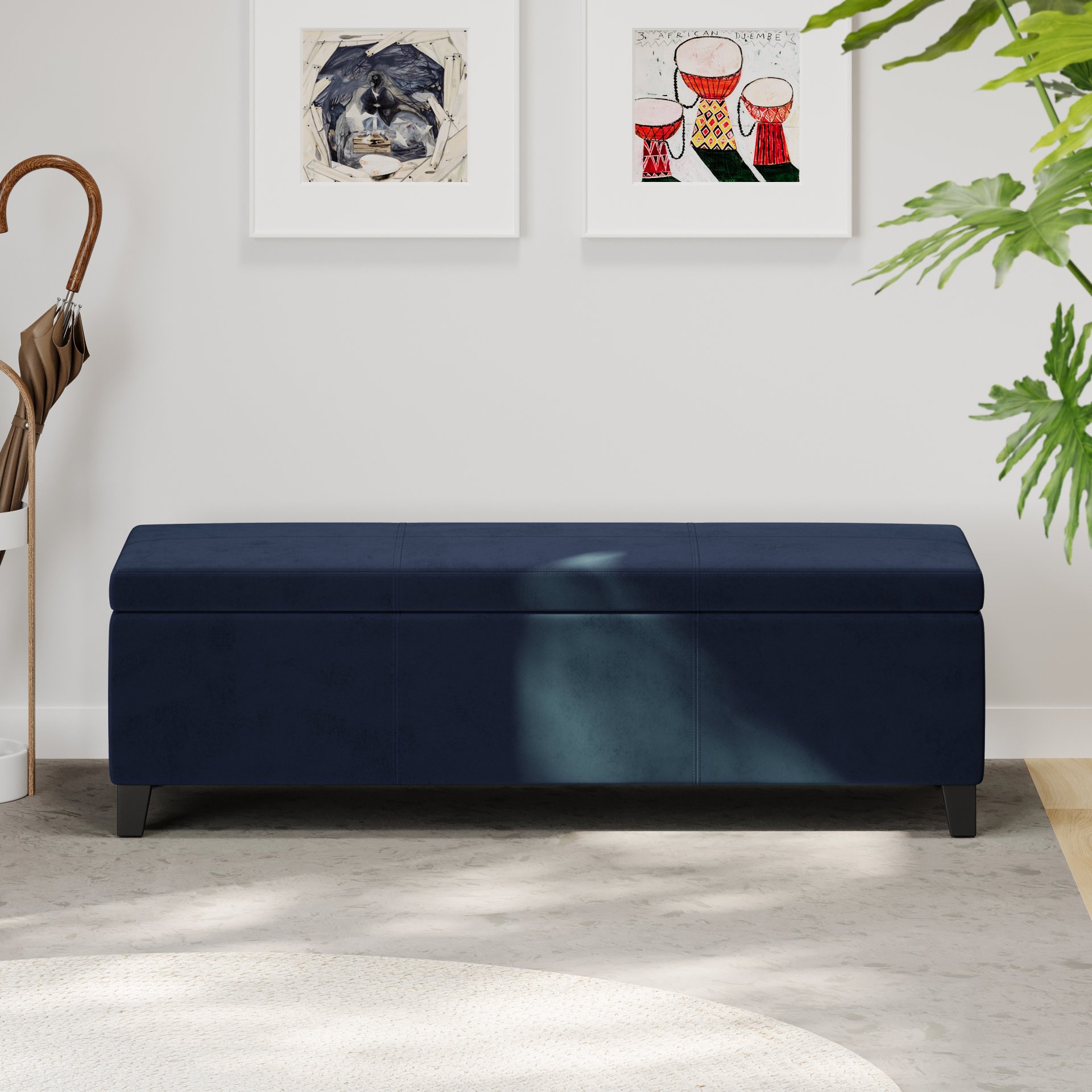 Velvet Storage Bench, Upholstered End Of Bed, Storage Ottoman Benches, Fabric Ottoman Bench With Large Storage Space For Living Room Entryway Bedroom - Dark Blue - Image 5