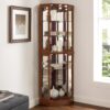 6 Shelf Corner Curio Display Cabinet With Lights, Mirrors And Adjustable Shelves (E26 Light Bulb Not Included) - Walnut - Image 4