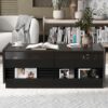 Modern Rectangle Coffee Table With 4 Drawers And 2 Display Shelves, Tempered Glass For Living Room - Black - Image 5