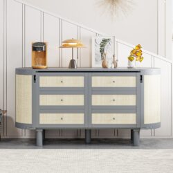 Full Murphy Bed With Hidden Storage & Modern Woven Design - Gray