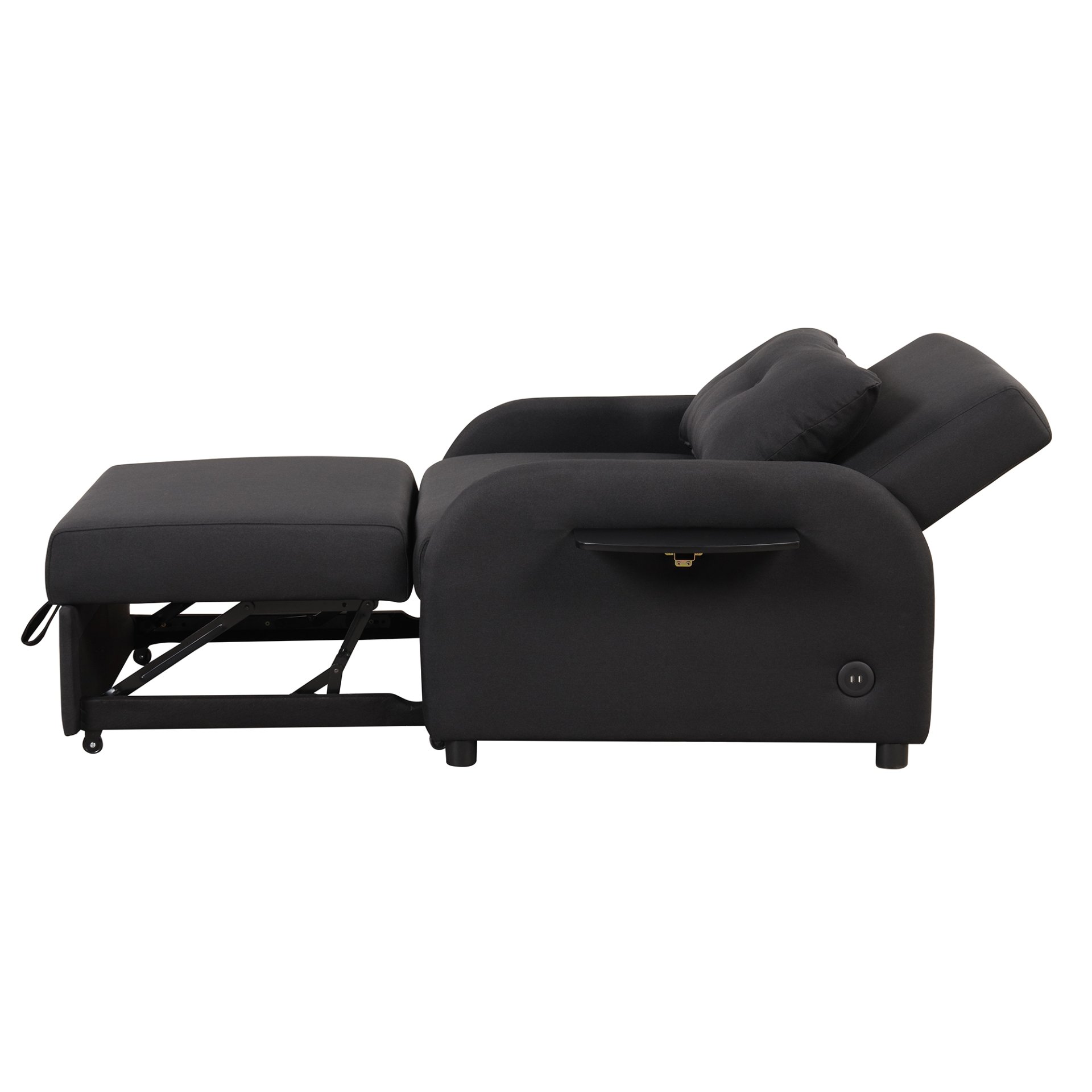3 In 1 Pull Out Sofa Sleeper With Wing Table And USB Charge - Black - Image 14