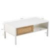40.16" Rattan Coffee Table, Sliding Door For Storage, Metal Legs, Modern Table For Living Room - White - Image 3