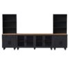 Farmhouse TV Stand With Solid Wood Gourd Shaped Legs For TVs Up To 70", Entertainment Center With Bookshelves & Tempered Glass Doors, Media Console With Adjustable Shelves, Living Room - Black / Natural - Image 14