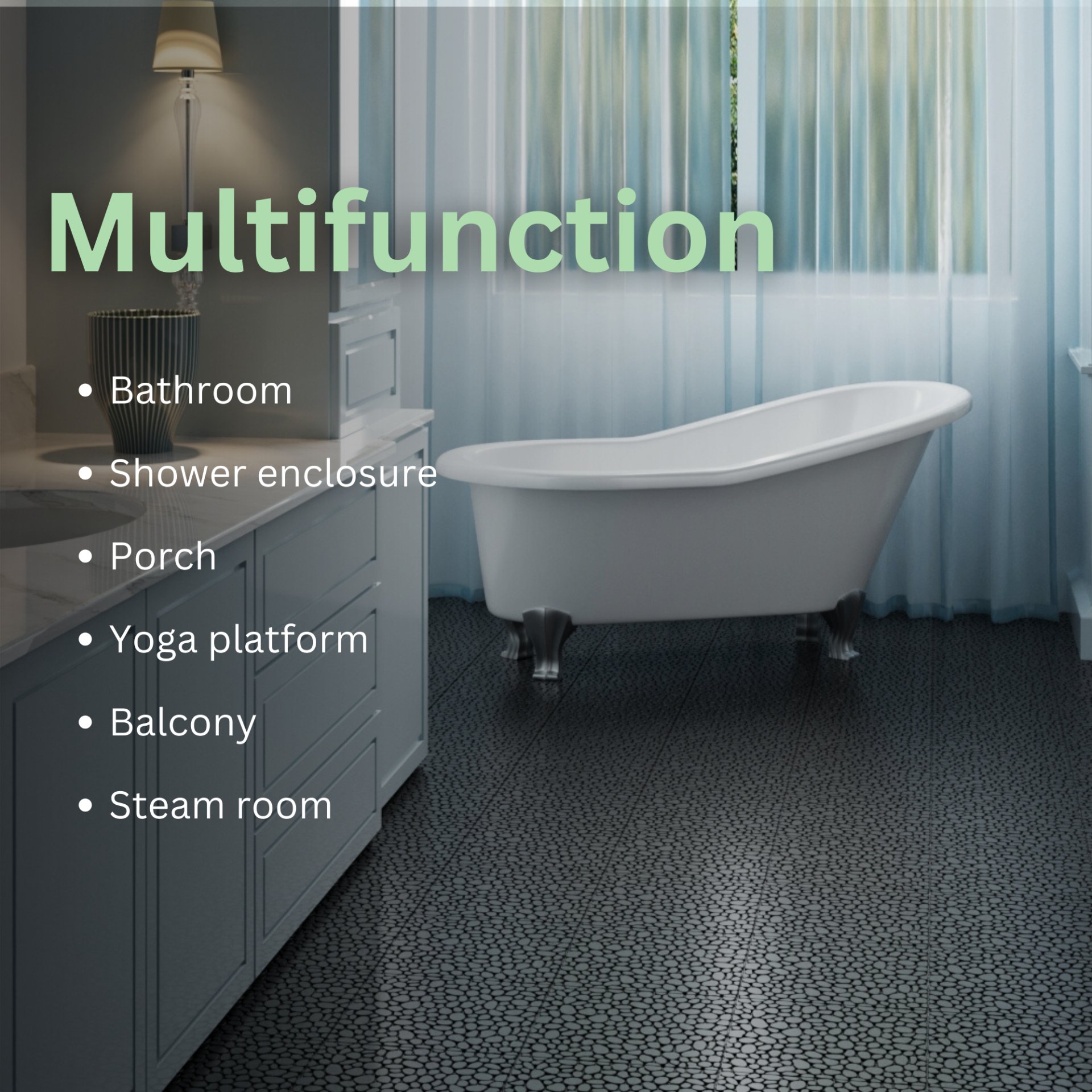 Interlocking Deck Tiles Plastic Waterproof Outdoor All Weather Anti-Slip Bathroom Shower Balcony Porch Strong Weight Capacity Upto 440 Lbs, Pebble Stone Pattern Pack Of 12 - Black - Image 7