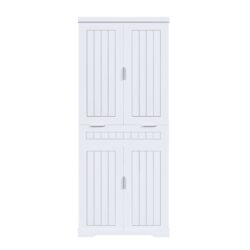 Farmhouse Style Pantry Cabinet With Drawer 2 Cabinets & 6 Door Shelves Adjustable Shelves Freestanding Cupboard - White