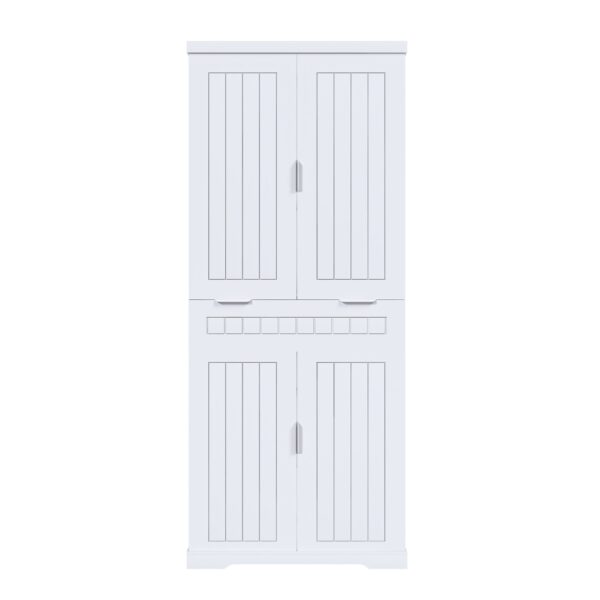 Farmhouse Style Pantry Cabinet With Drawer 2 Cabinets & 6 Door Shelves Adjustable Shelves Freestanding Cupboard - White