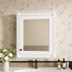 Wall Mounted Bathroom Storage Cabinet With Mirror, Medicine Cabinet With Height Adjustable Shelf, Over The Toilet Space Saver Cabinet - White
