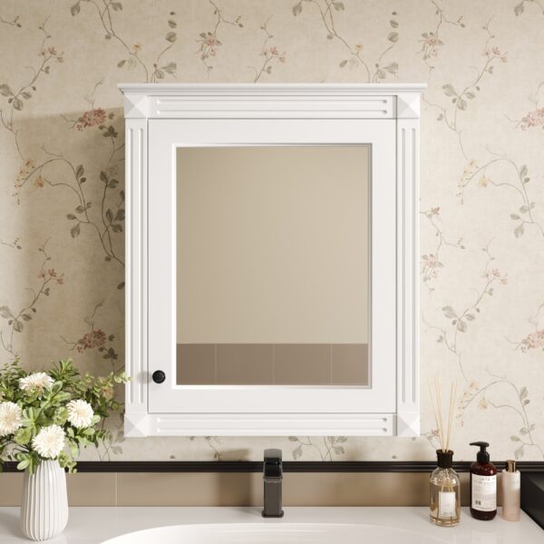 Wall Mounted Bathroom Storage Cabinet With Mirror, Medicine Cabinet With Height Adjustable Shelf, Over The Toilet Space Saver Cabinet - White