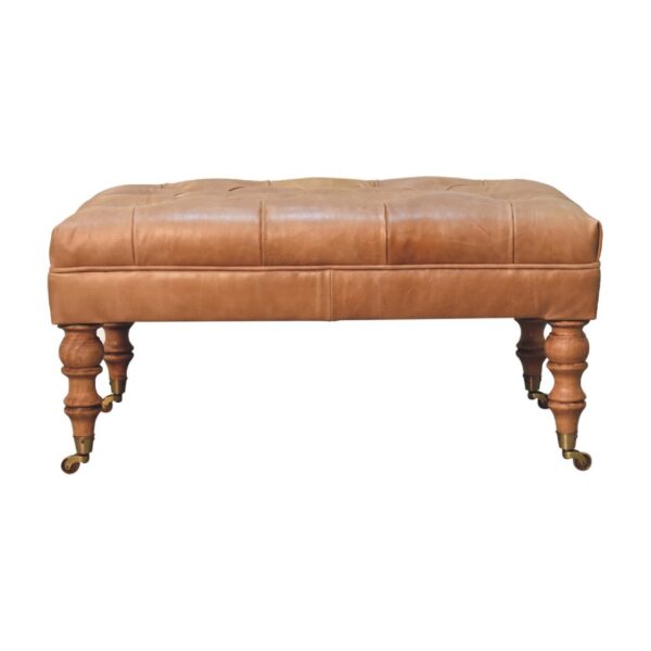 Buffalo - Leather Ottoman With Castor Legs - Tan