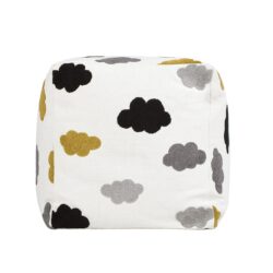 Pouf Luxury Oversized Bean Bag Cube Ottoman - Cumulus Cream White Embroidery