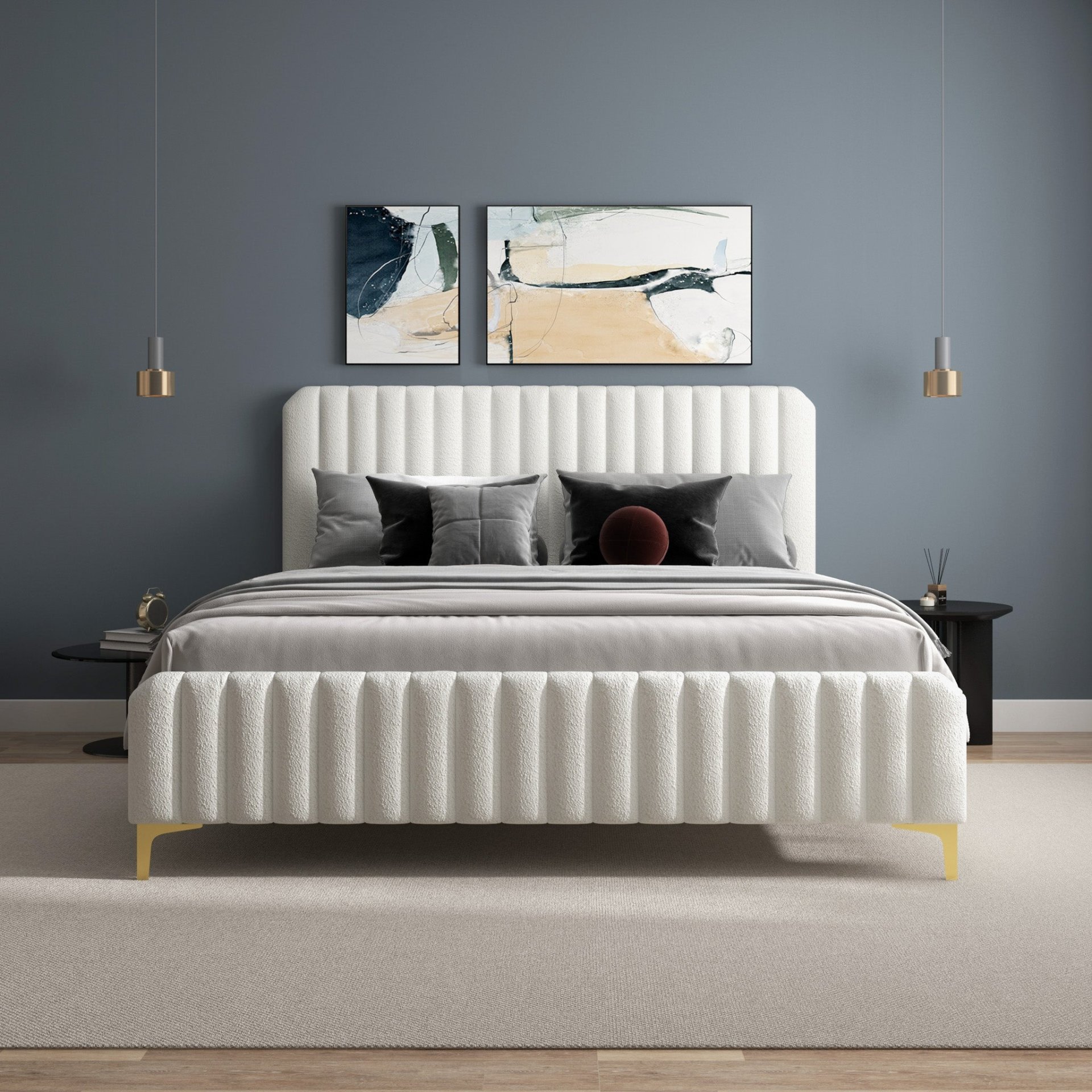 Valery - King Size Platform Bed - Cream - Image 9