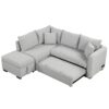 L-Shaped Sectional Pull Out Sofa Bed Sleeper Sofa With Two USB Ports, Two Power Sockets And A Movable Storage Ottoman - Gray - Image 16