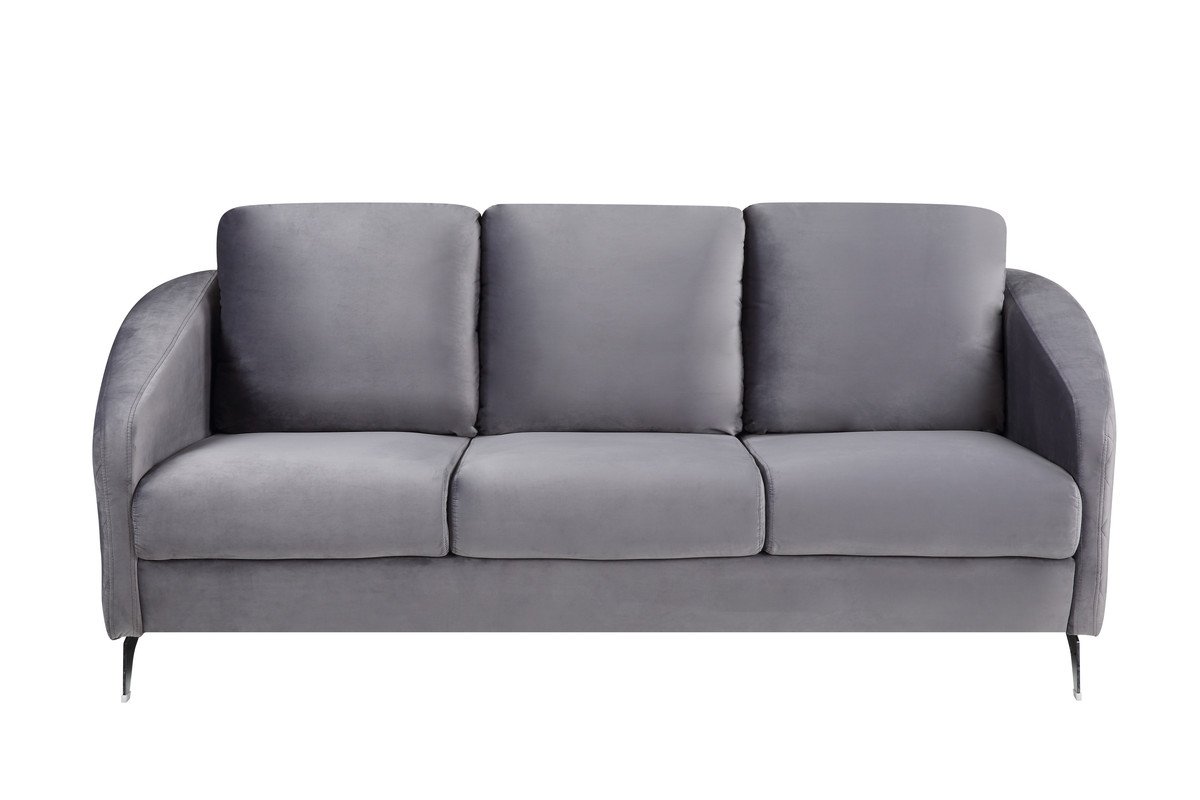 Sofia - Velvet Fabric Sofa, Loveseat, Chair Living Room (Set of 3) - Gray - Image 4