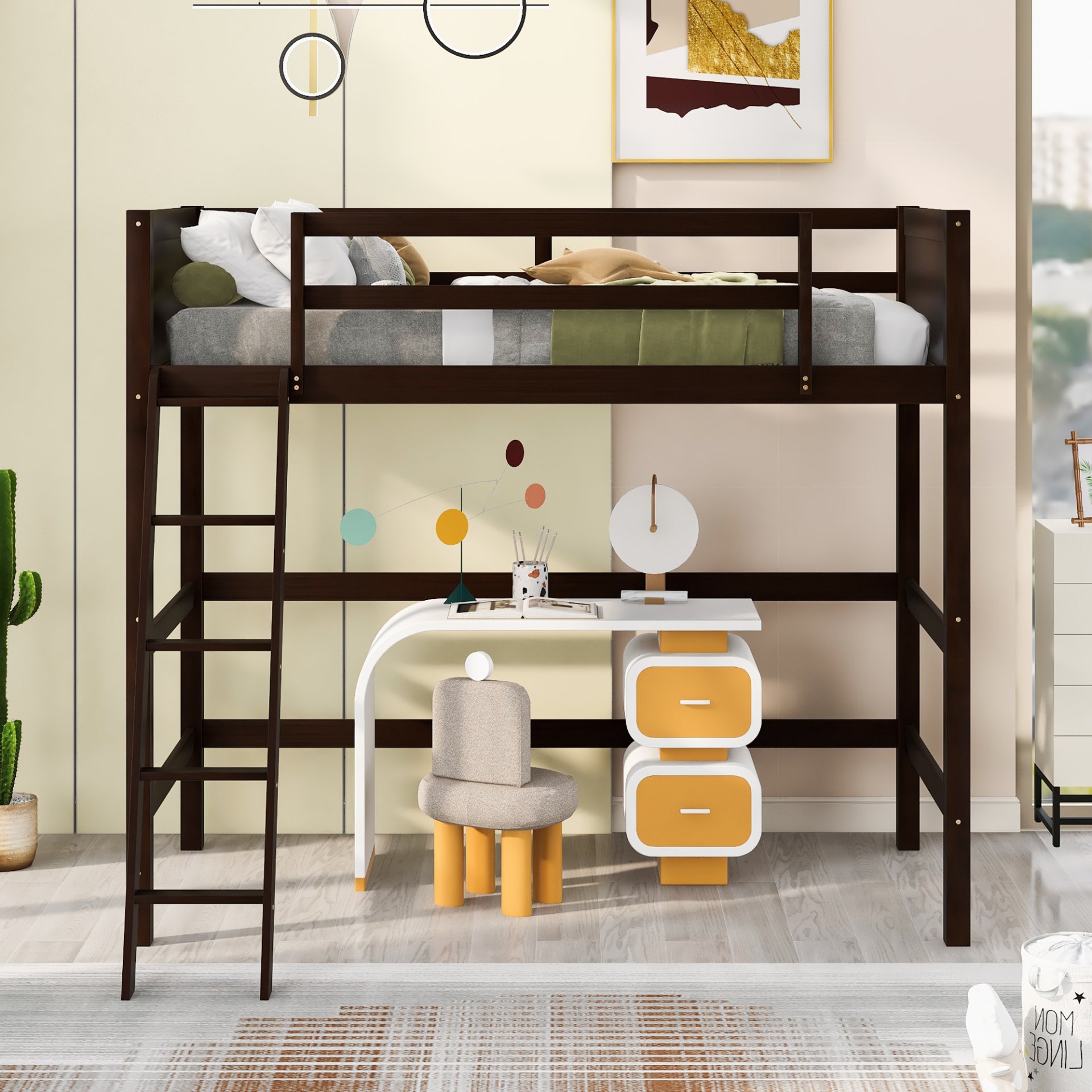 Twin Size Loft Bed With Ladder - Espresso - Image 2