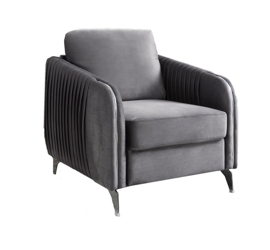 Hathaway - Velvet Modern Chic Accent Armchair - Gray - Image 2