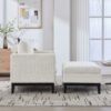 Farmhouse Upholstered Accent Chair With Ottoman, Wood Base, Reversible Lid Coffee Table For Living Room Or Office - Ivory - Image 6