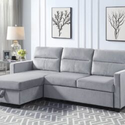 Ivy - Velvet Reversible Sleeper Sectional Sofa With Storage Chaise And Side Pocket - Light Gray