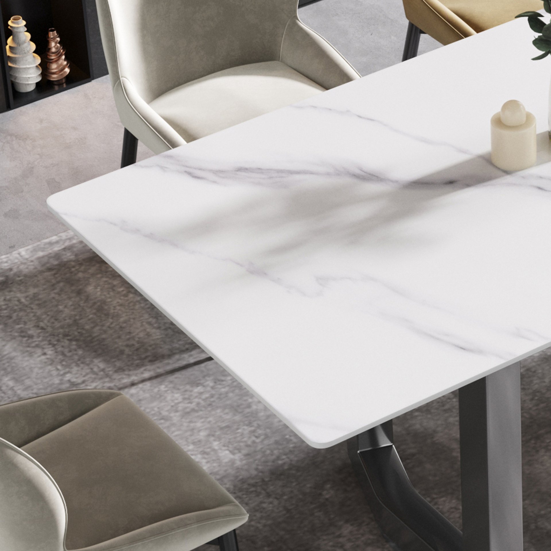 70.87" Modern Artificial Stone White Straight Edge Black Metal Leg Dining Table - White / Black - Image 8