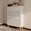 Modern Freestanding Shoe Cabinet With Flip Up Doors And Drawers, Compact Design For Entryway - White Natural - Image 4