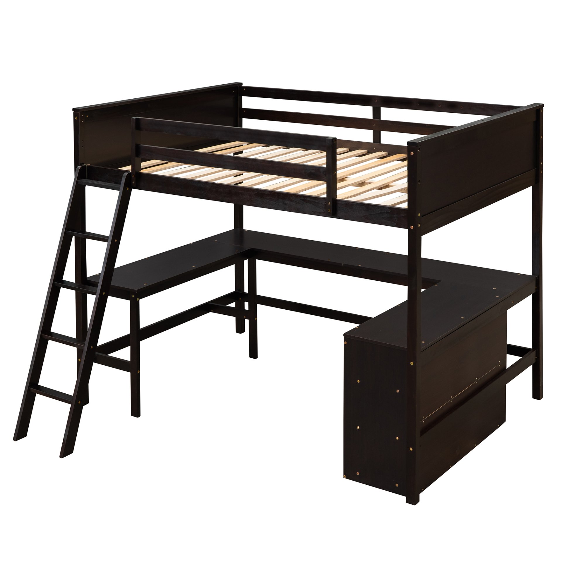 Full Size Loft Bed With Shelves With Desk - Espresso - Image 7