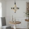 6 Light Wood Chandelier, Hanging Light Fixture With Adjustable Chain For Kitchen, Bulb Not Included - Cream - Image 4
