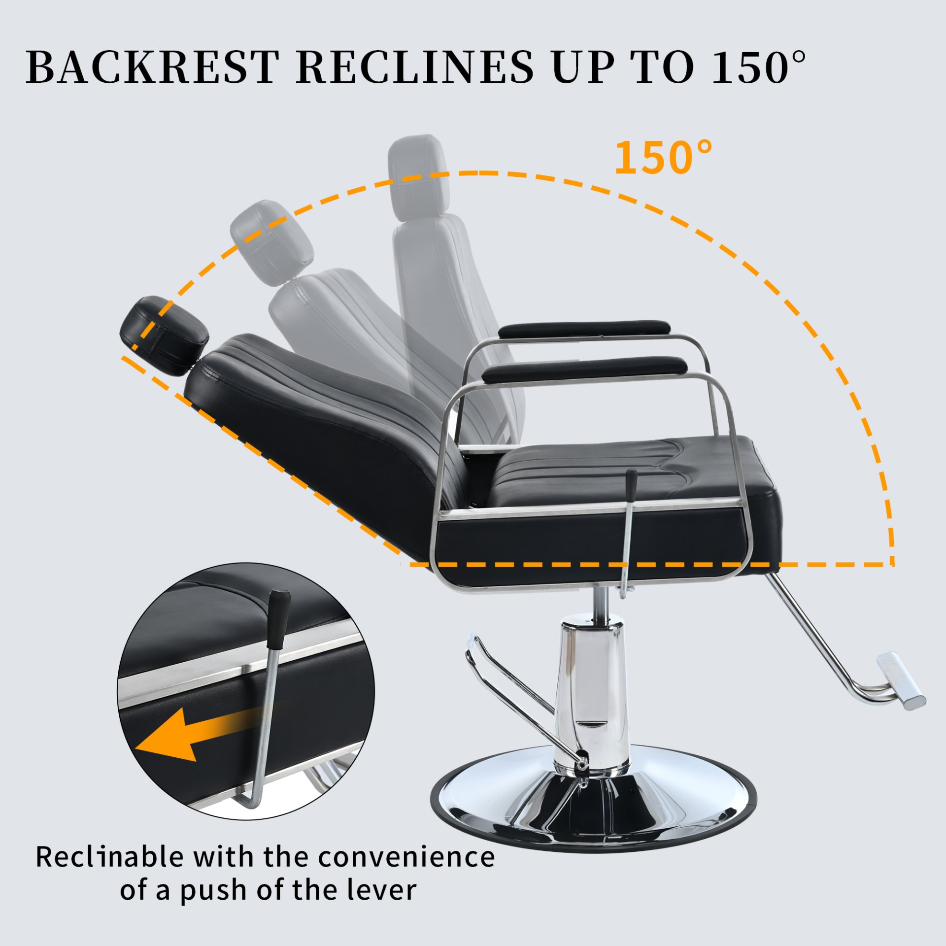Premium Reclining Barber Chair Salon Chair For Hair Stylist With Heavy Duty Hydraulic Pump, 360° Rotation, Tattoo Chair Shampoo Beauty Salon Equipment, Max Load Weight 400 Lbs - Black - Image 4