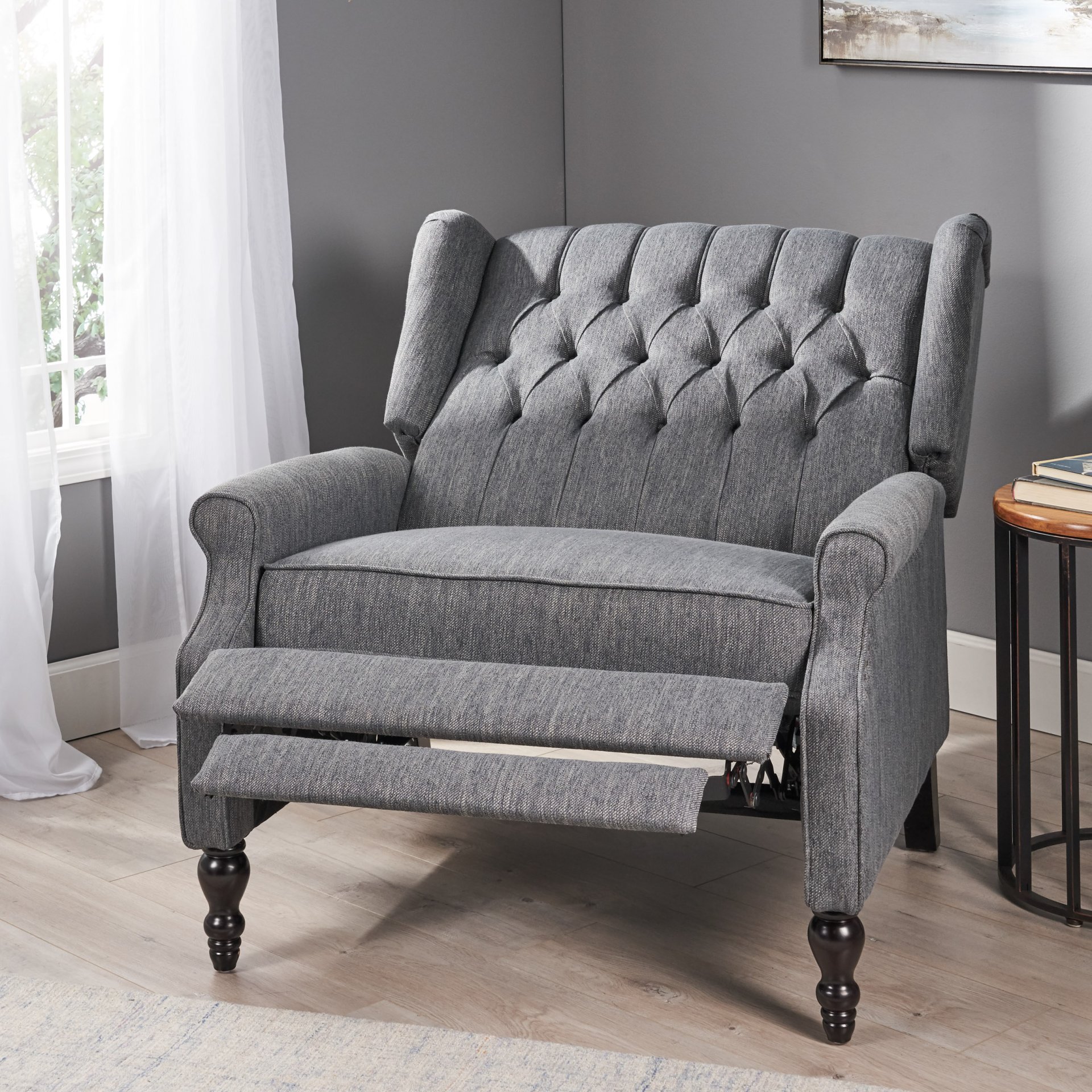 Dunham - Contemporary Fabric Tufted Oversized Pushback Recliner - Charcoal - Image 6