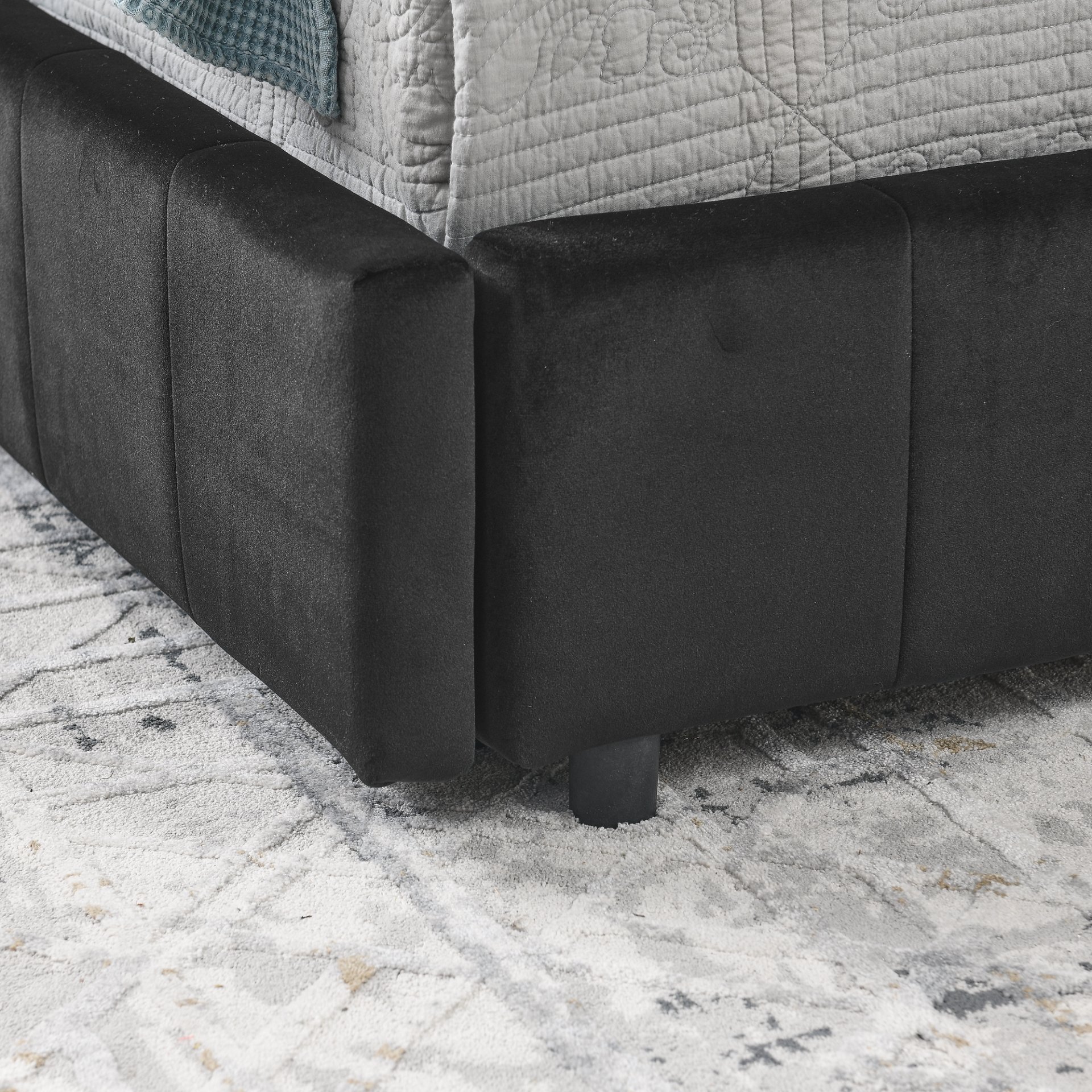 Mid Century Velvet Upholstered Tufted Full Size Storage Bed Frame With Backrest And Armrests - Black - Image 10