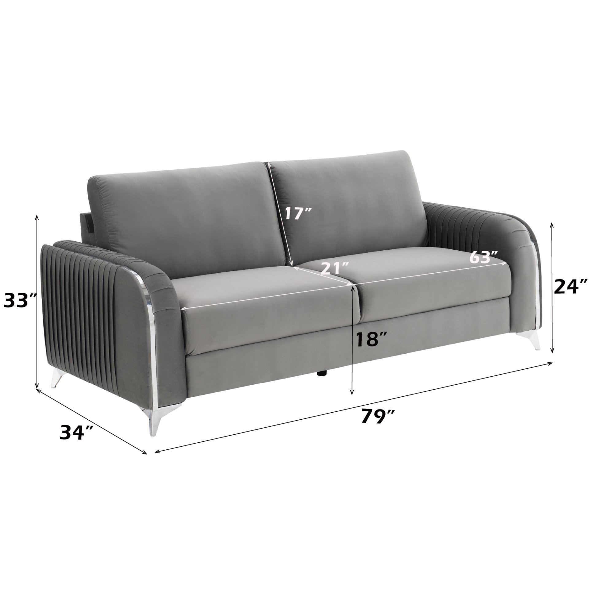 Wenona - 3 Piece Living Room Set Sofa Loveseat Chair - Gray - Image 4