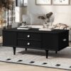Modern Rectangle Coffee Table With Four Drawers, Wood Coffee Table With Metal Handles And Four Solid Wood Legs For Living Room - Black - Image 4