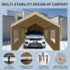 Carport, 10x20 Heavy Duty Portable Carport Garage Tent For Outdoor Storage Shelter - Khaki - Image 4