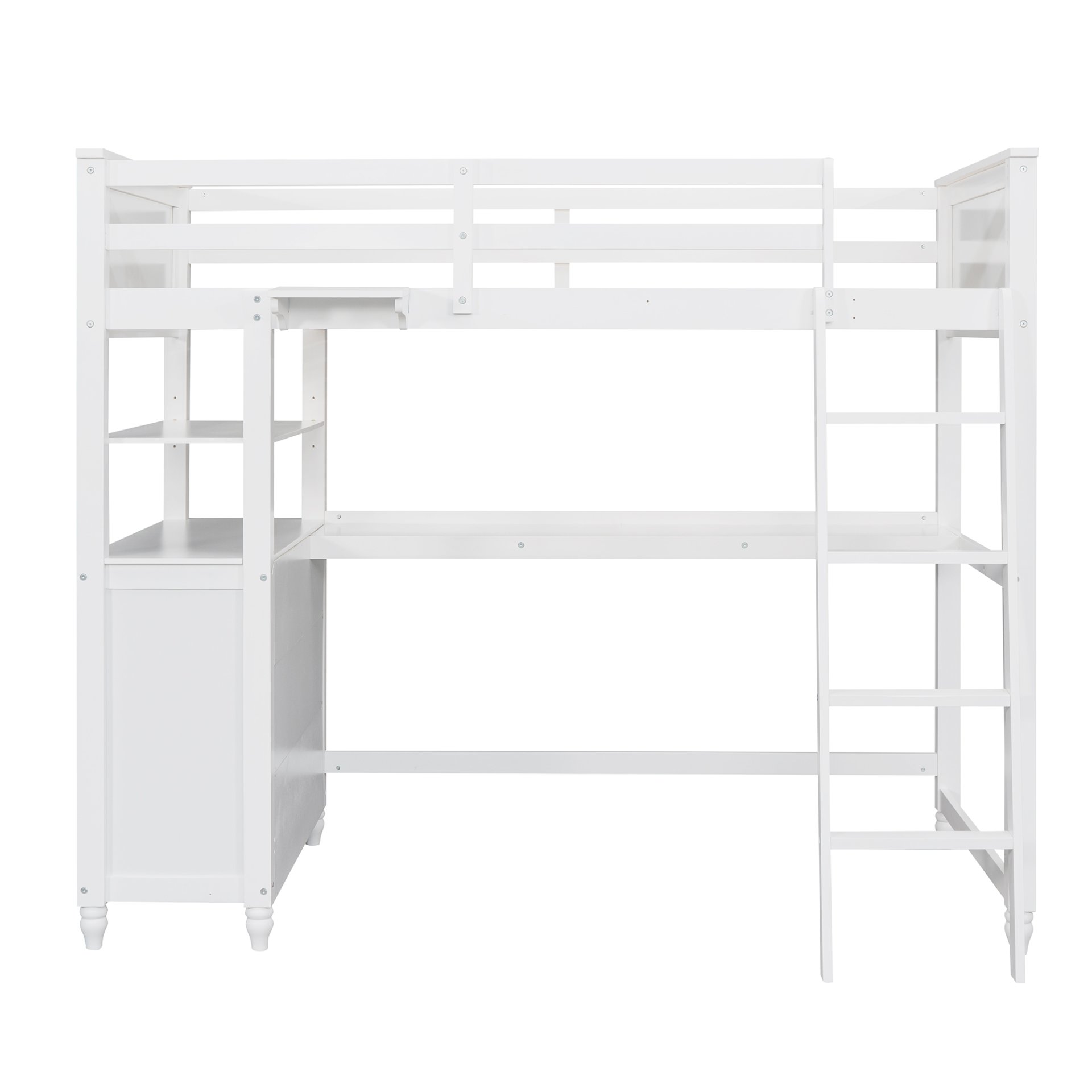 Twin Size Loft Bed With Drawers And Desk, With Shelves - White - Image 5