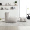 Modern Indoor Fluffy Bean Bag Chair With Memory Foam And Ottoman Super Soft Velvet - Light Gray - Image 4