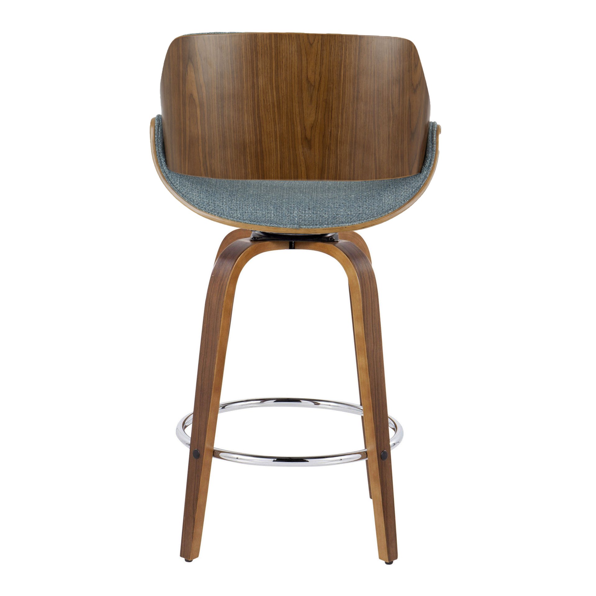 Fabrizzi - Mid-Century Modern Fixed Height Counter Stool With Swivel With Round Footrest (Set of 2) - Walnut / Blue - Image 5