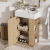 21.6" Bathroom Vanity With Sink And Freestanding Wood Grain Cabinet Featuring Left Door - Wood - Image 2