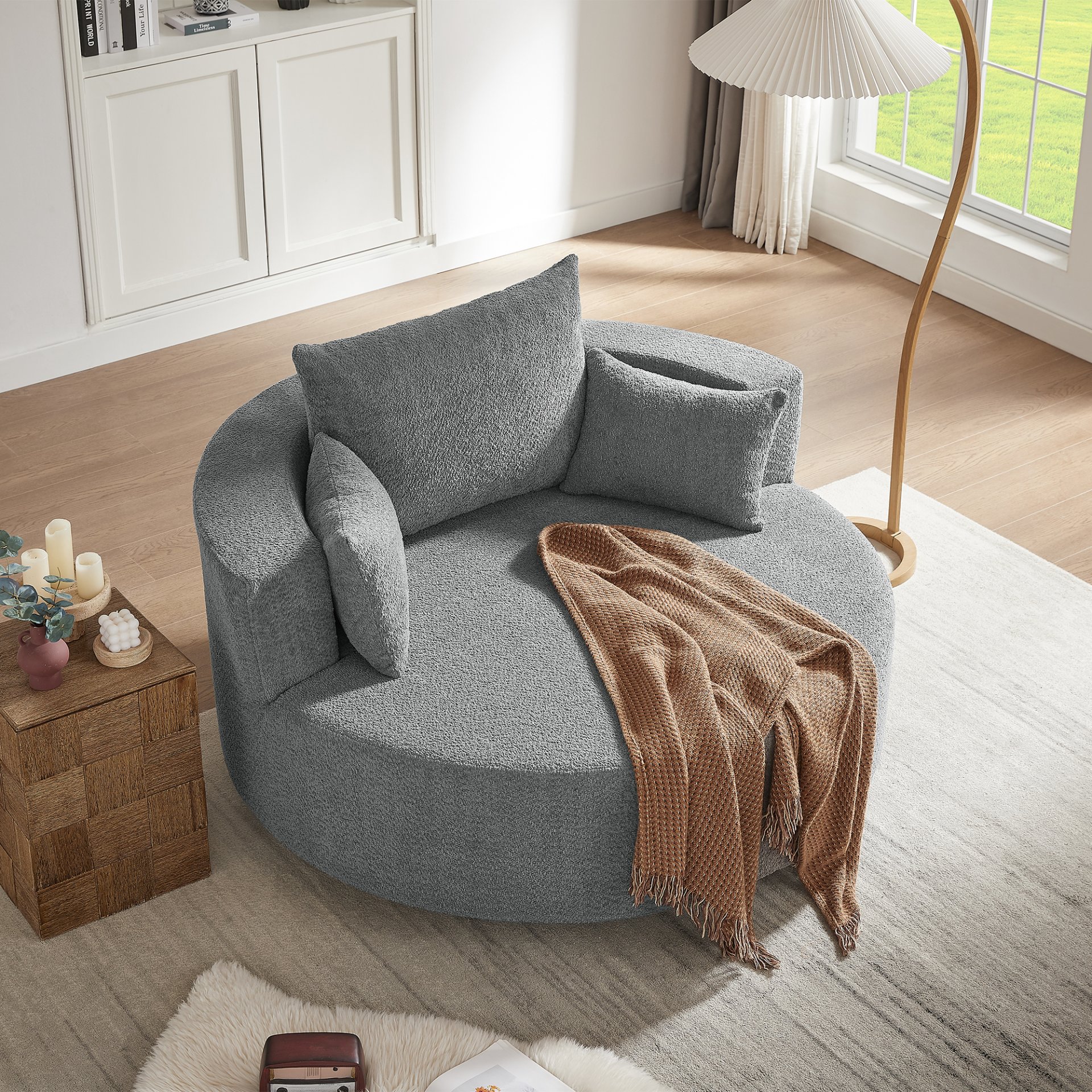 360° Swivel Chair Accent Barrel Chair Swivel Round Sofa Chair With 3 Removable Pillows For Living Room, Office And Hotel - Gray - Image 14