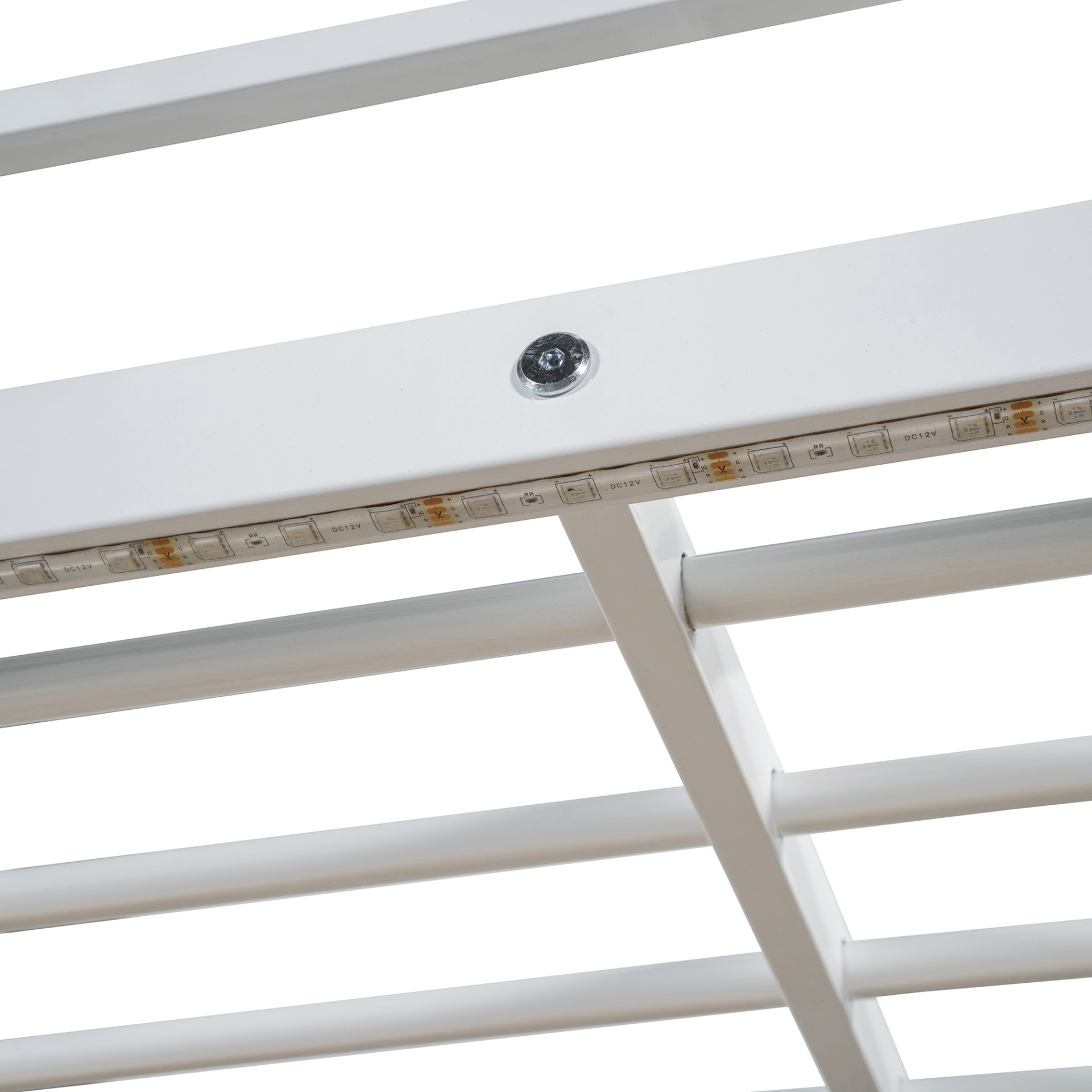 Full Size Loft Bed With Desk, Shelves, Power Outlet, LED Light And Wardrobe - White - Image 19