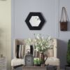 Hexagon Mirror With Solid Wood Frame, Wall Decor For Living Room Bathroom Hallway - Black - Image 3