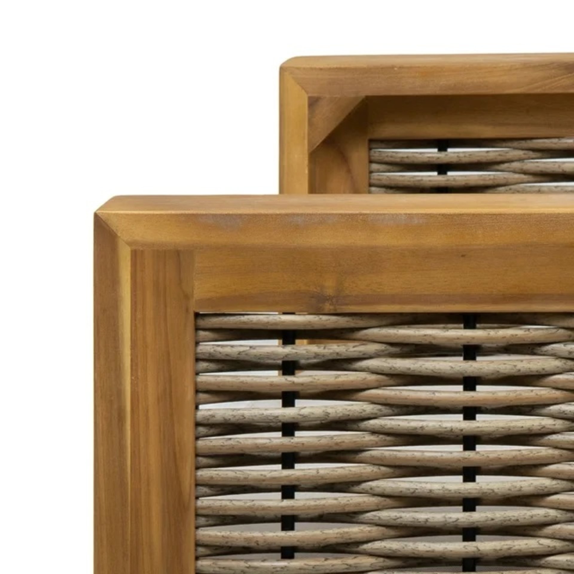 Outdoor 4 Seater Acacia Wood Chat Set With Wicker Accents And Cushions - Teak / Mixed Brown / Beige - Image 23