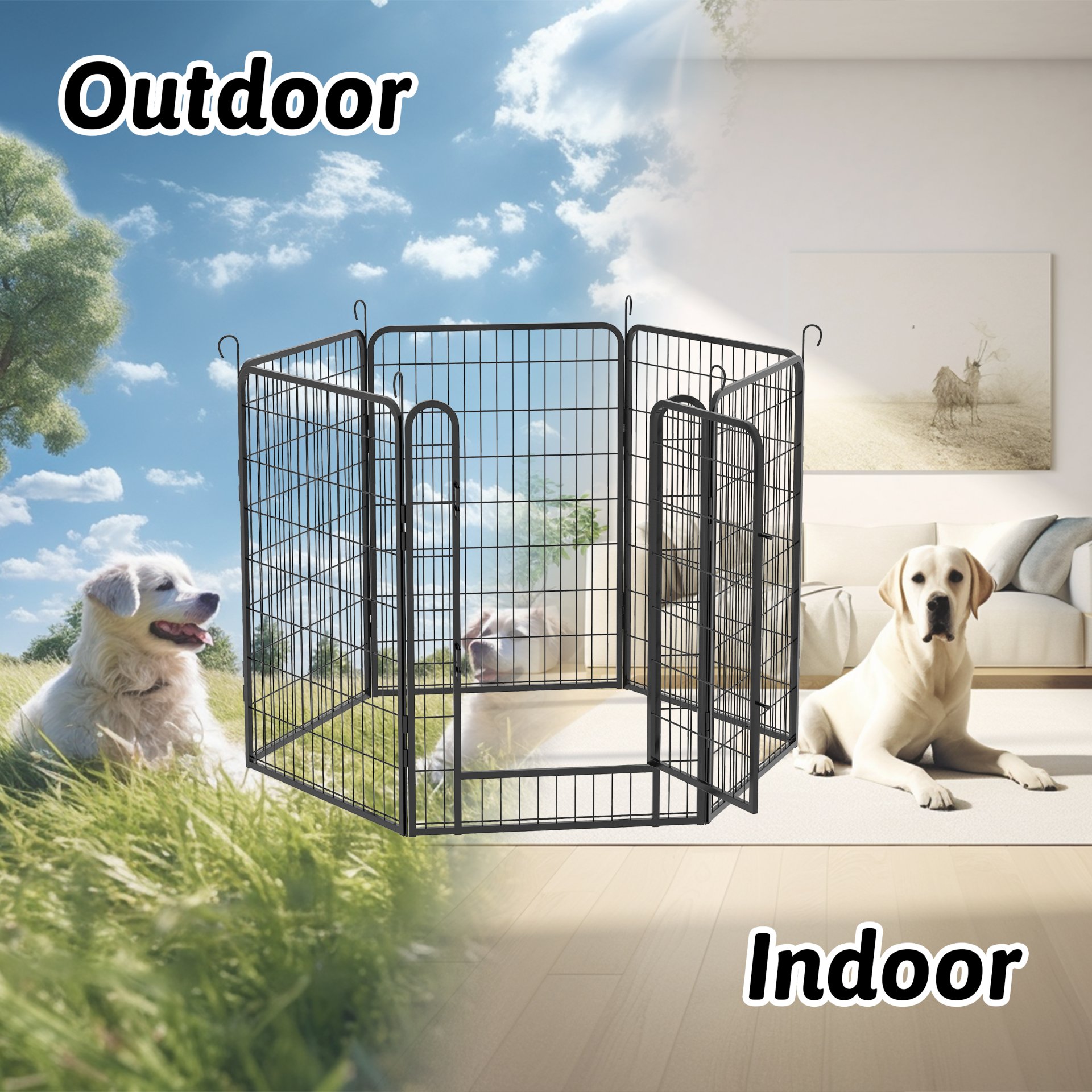 6 Panels Heavy Duty Metal Playpen With Door, Dog Fence Pet Exercise Pen For Outdoor, Indoor - Black - Image 4