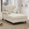 Oversized Chaise Lounge Chair Indoor With 2 Comfy Pillows Rolled Arms Corduroy Fabric Sleeper Sofa Chair For Living Room Bedroom - Beige - Image 2