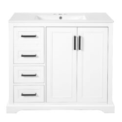 36" Bathroom Vanity With Sink, Soft Close Doors, Adjustable Shelf & 3 Drawers - White