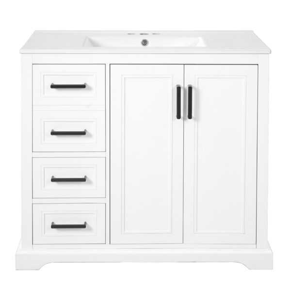36" Bathroom Vanity With Sink, Soft Close Doors, Adjustable Shelf & 3 Drawers - White