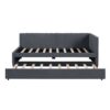 Upholstered Daybed With Trundle Twin Size Sofa Bed Frame No Box Spring Needed, Linen - Gray - Image 2
