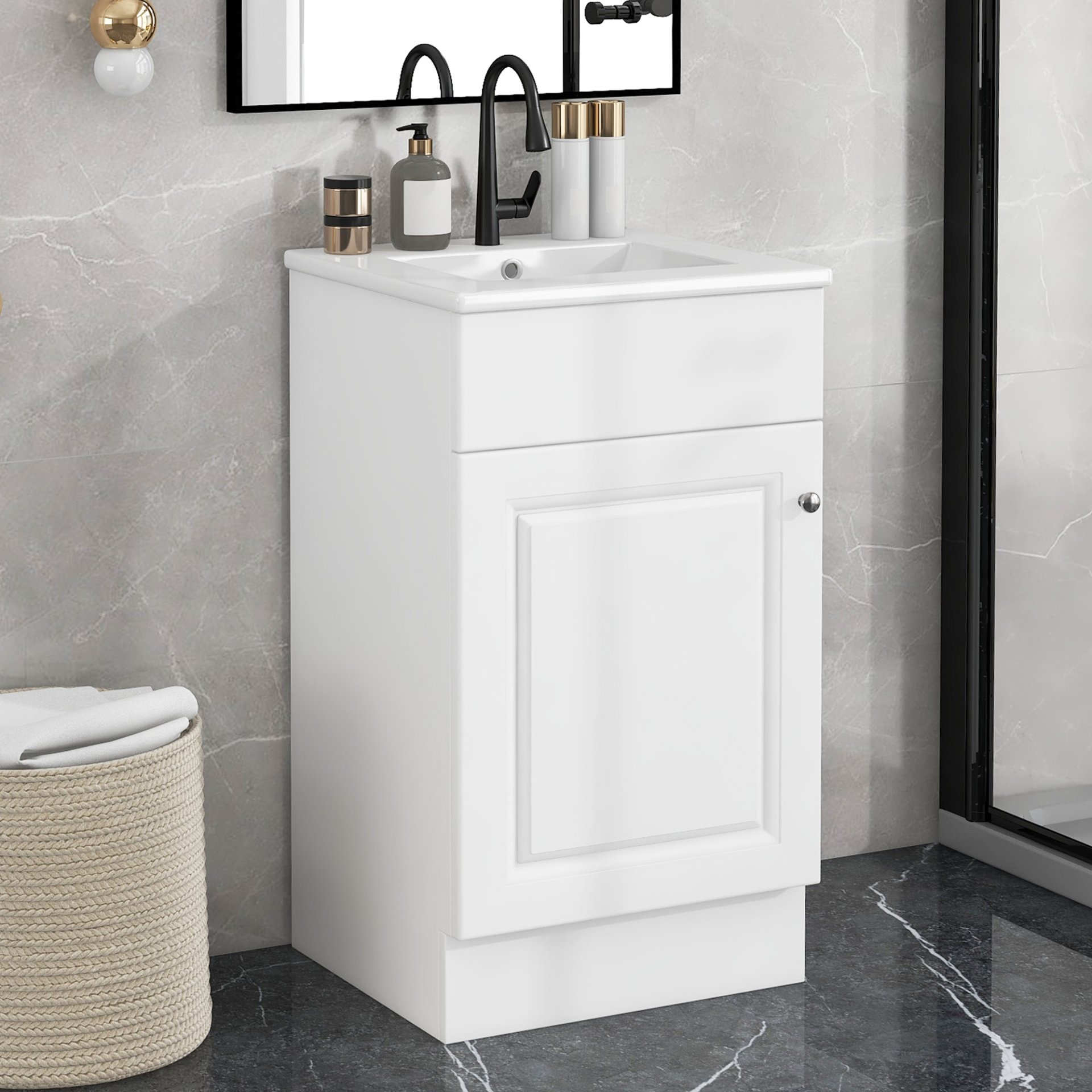 18" Bathroom Vanity With Sink, & Ceramic, Adjustable Shelf - White - Image 4